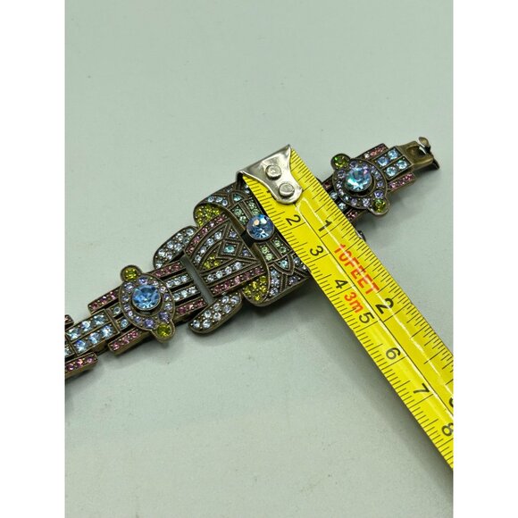 Heidi Daus Colorful Art Deco Style Bracelet Crystals Pave Wide Panel Links - Picture 9 of 9